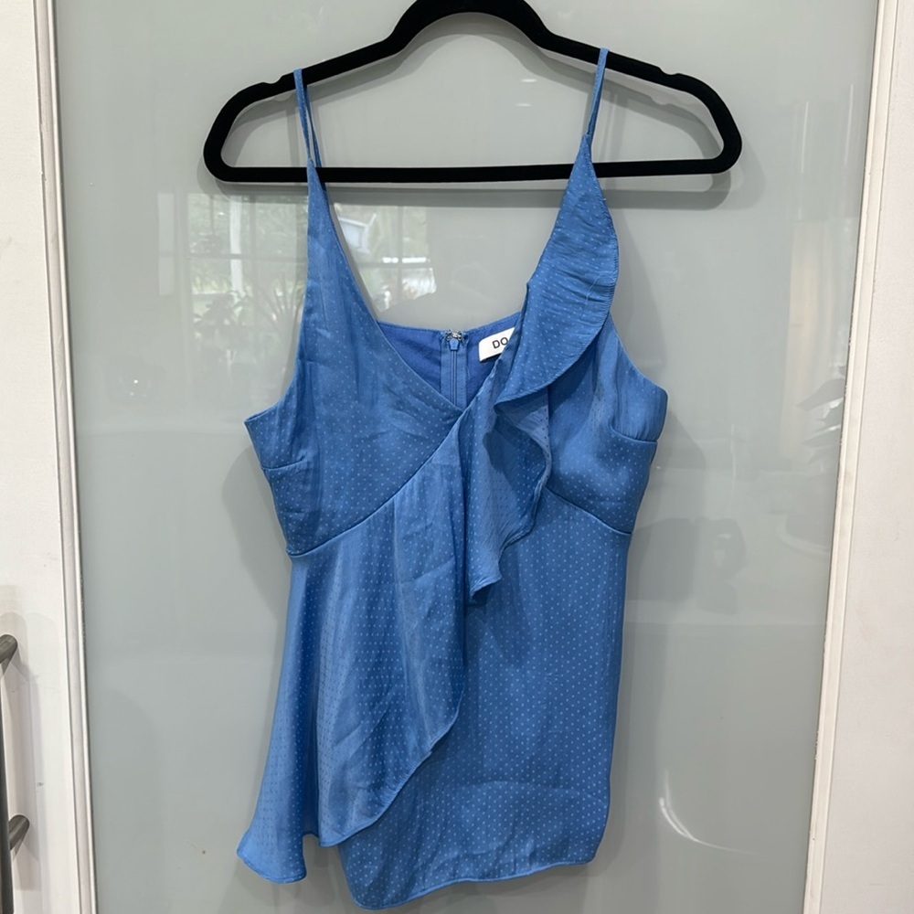 Do+Be Women’s Tank Top Cami V-Neck Plunge Light Blue Ruffle Sz Large